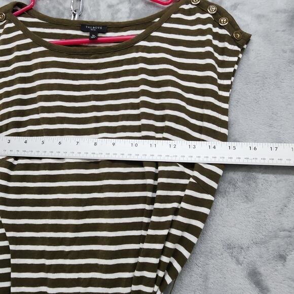 Talbots Dress Womens SP PETITE Green White Striped Button Shoulder Tie Waist - Picture 7 of 10